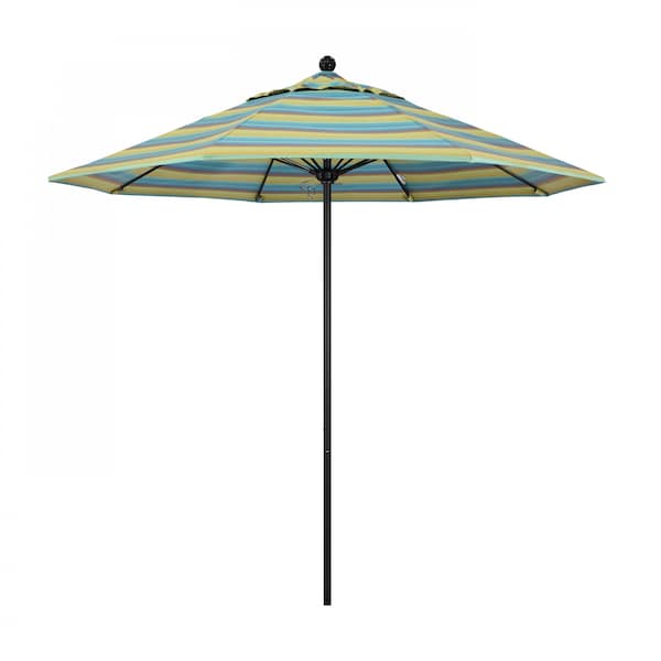 California Umbrella 9' Black Aluminum Market Patio Umbrella, Sunbrella Astoria Lagoon 194061335475 - main